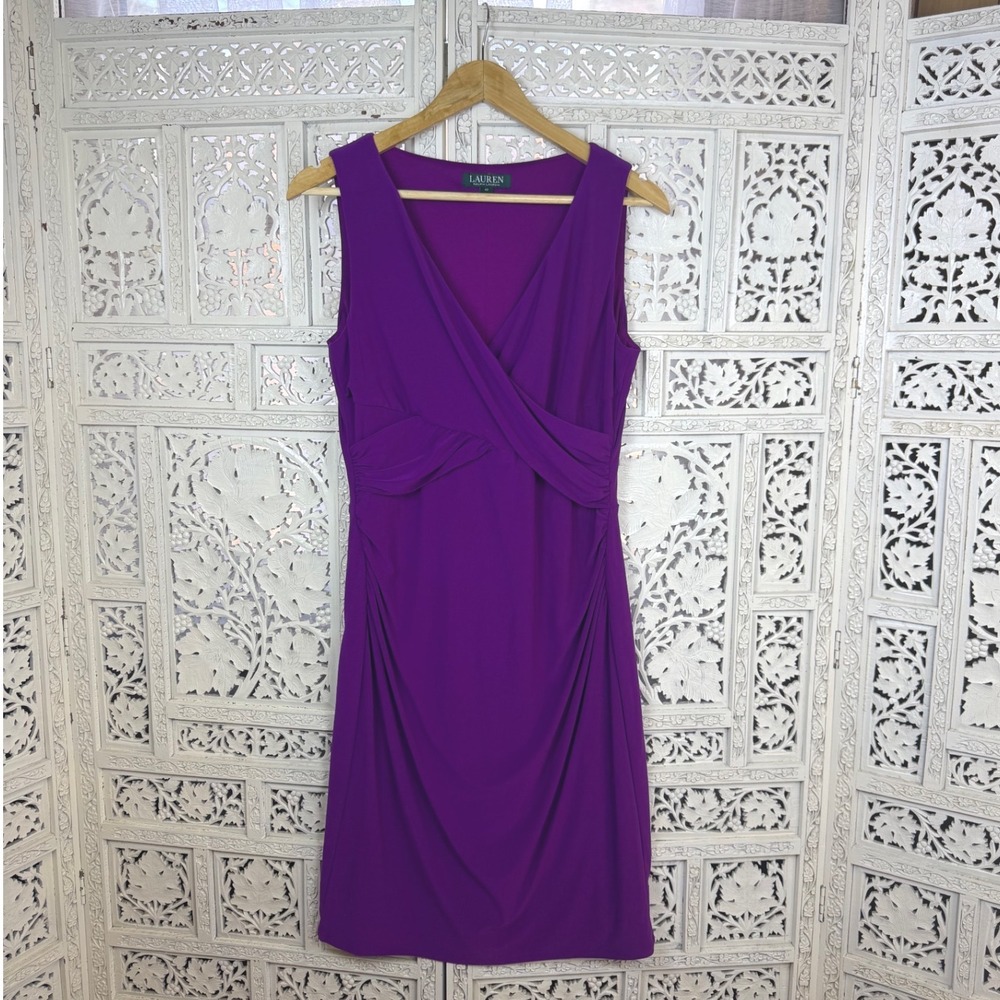 Lauren Ralph Lauren Purple Ruched Dress Sz 10‎ Career Classic Cocktail